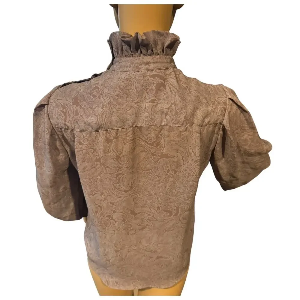 American vintage Bethany petites Gray Blouse with ruffled high neck size 4